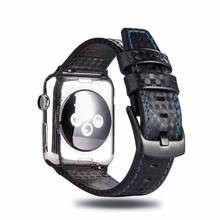 Pulseira de couro genuíno para apple watch, 38mm, 42mm, estampa de fibra de carbono para iwatch 5, 4, 3, 2, 1 2024 - compre barato
