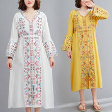 Женское длинное платье макси, повседневное праздничное платье с цветочной вышивкой, с длинным рукавом, для весны и лета, 2021 2024 - купить недорого