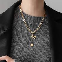 YUN RUO-Cadena de suéter de oro de 18 k para mujer, colgante de collar con letra M, joyería de acero inoxidable de titanio 316, accesorio que no se decolora 2024 - compra barato