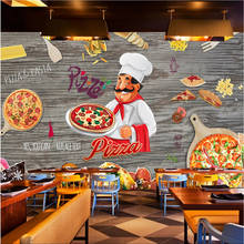 Papel De pared De tienda De Pizza De grano De madera Retro personalizado, Mural 3D De dibujos animados De Pizza, comida rápida, restaurante, Snack Bar, Papel De pared 3d 2024 - compra barato