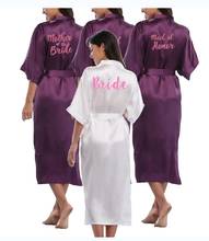 2019 длинное кимоно для невесты, Шелковый Атласный халат, халаты для невесты, халат w/кружевное женское платье, женское кимоно больших размеров, халат для подружки невесты 2024 - купить недорого