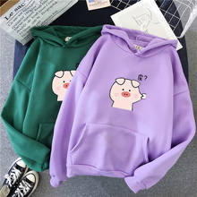 Sudadera con capucha de dibujos animados para mujer, jersey de manga larga de lana, talla grande 2024 - compra barato