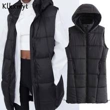 Klkxmyt Autumn Winter ZBZA Vest Women Waistcoat 2020 Fashion Ladies Sleeveless Pocket Parka Jacket Hooded Warm Long Vest Coat 2024 - buy cheap