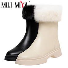 MILI-MIYA moda feminina botas de neve de couro de vaca quente lã marca forro dedo do pé redondo zíper pele cor sólida sapatos de inverno tamanho 34-43 2024 - compre barato