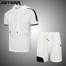 Men Shorts Set 2022 Summer New Color Matching Hooded T-shirt + Shorts Sets Fashion Casual Tracksuit Men Oversized Sport Wear 2024 - buy cheap