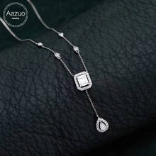 Aazuo 100% Real 18K White Gold Real Princess Diamond Fashion Drop Necklace gifted for Women 18 Inch Link Chain Au750 2024 - buy cheap
