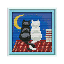 O preto e o branco gatos kit ponto cruz dos desenhos animados 11ct contagem pontos de lona bordado diy artesanal bordado mais 2024 - compre barato