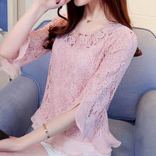 Blouses Femme Summer Blouse Women Blusas Mujer De Moda 2021 O-Neck Hollow Out Lace Blouse Shirt Tops Women Clothing Blusas E694 2024 - buy cheap