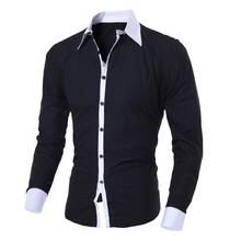 Рубашка мужская хлопковая, с отложным воротником, длинными рукавами 2024 - купить недорого