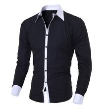 Fashion Business Men Turn Down Collar Long Sleeve Color Block Cotton Prom Slim Shirt Office Men Dress Shirts Males Social Shirts 2024 - buy cheap