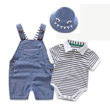 Conjunto de roupas infantis de verão para menino com desenho, roupas infantis da moda para meninos de 0-24 meses, 3 peças, 100% algodão, conjuntos de roupas para bebês 2024 - compre barato