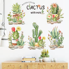 Pegatina de pared de Cactus en maceta para dormitorio, sala de estar, TV, sofá, decoración de fondo, arte decasl, pegatinas autoadhesivas extraíbles para el hogar 2024 - compra barato