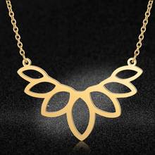 100% Stainless Steel Lotus Flower Fashion Necklace for Women Unique Design Pendant Necklaces Female Trendy Jewelry Wholesale 2024 - buy cheap