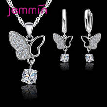 Новый дизайн бабочка подвеска ожерелье серьги комплект ювелирных изделий 925 стерлингового серебра серьги в виде колец, Свадебная вечеринка, подарок для нее женский 2024 - купить недорого