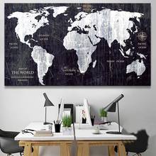 Pósteres de mapa del mundo en blanco y negro Vintage, impresiones en lienzo, pinturas, imágenes artísticas de pared del hogar para decoración de sala de estar y oficina 2024 - compra barato