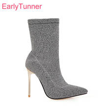  Winter Brand New Sexy Silver Leopard Women Ankle Dress Boots Super High Heels Lady Shoes EH512 Plus Big Size 10 43 46 48 2024 - buy cheap