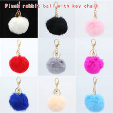 Chaveiro de bolso com 8cm de pelo de coelho, chaveiro feminino com pompom, para celular, pingente de carro, banhado a ouro, 1 peça 2024 - compre barato