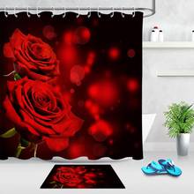 2Pcs Valentine's Day Shower Curtains Set Heart Shaped Rose Red Bokeh Waterproof Polyester Fabric Bathroom Curtain with Doormat 2024 - buy cheap