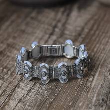 Fnj marcasite pulseira 925 prata vintage original puro s925 prata pulseiras para jóias femininas grande largura 20mm comprimento 19cm concha 2024 - compre barato