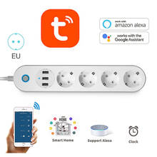 Tuya Wifi Smart Power Strip 4 EU Sockets Plug With 3 USB Recharge Port Timing App Voice Control For Alexa Google Home Assistant 2024 - buy cheap