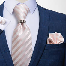 Fashion Pink Striped 8cm Men's Tie Wedding Business Party Silk Jacquard Woven Neck Tie Hanky Cufflinks Ring 4pcs Set DiBanGu 2024 - buy cheap