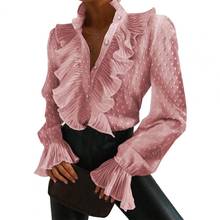 Elegant Women Shirt Autumn Long Flared Sleeve Blouse Ruffle Buttons Office Shirt Top vestido de muje 2021 Summer party 2024 - buy cheap