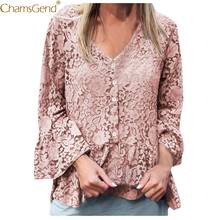 Solid V-Neck Lace Flare Sleeve Pink Blouses Woman 2019 Lace Chiffon Casual Tassel  Blouse Women Long Sleeve Blouse Shirt Aug 2024 - buy cheap