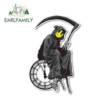 EARLFAMILY 13 см x 8,3 см для мрачного Жнеца, смайлик, смерти, часы, тонкие наклейки, виниловая пленка для автомобиля, водонепроницаемая Солнцезащитная Водонепроницаемая наклейка 2024 - купить недорого