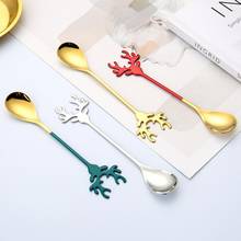 Dessert Spoon Mirror Polish Antler Shape Stainless Steel Long Handle Mirror Polish Creative Coffee Spoon for Desserts Wholesale 2024 - buy cheap