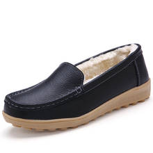 New Cow Leather Women Shoes Keep Warm Moccasins Shoes Woman Slip On Female Flats Fur Loafers Plush Winter Boat Shoe Size 35-40 2024 - buy cheap