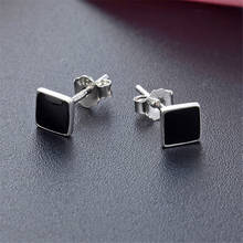 925 Sterling Silver Black Enamel Square Stud Earrings For Women Wedding Gift Female pendientes mujer moda aretes de mujer 2024 - buy cheap