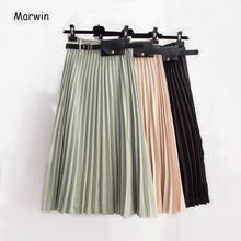 Marwin New-Coming Winter Solid Sashes A-Line Women Skirts High Street Style Mid-Calf Fashion Pleated skirt 2024 - buy cheap