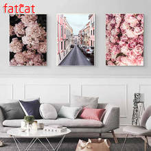 FATCAT-pintura diamante 5d diy de flor rosa, bordado de mosaico con diamantes de imitación cuadrados o redondos, decoración del hogar, Tríptico, AE2275 2024 - compra barato