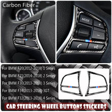 Car True Carbon Fiber Steering Wheel Buttons Cover Trim For BMW 1/2/3/4 Series 3GT F20 F21 F30 F32 F34 2PCS/Set 2024 - buy cheap