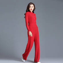 Women Jumpsuit 2022 New Autumn Red High Waist Long Sleeve Chiffon Elegant Wide Leg Summer Party Rompers Plus Size 3XL 4XL 2024 - buy cheap
