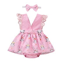 Toddler Cartoon Printing Two-pieces Summer Easter Set Infant Baby Girls V-collar Sleeveless Bodysuit Skirts bow Headband Set 2024 - buy cheap