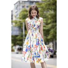 Women Runway Dress 2020 High Quality Summer Turn-down Collar Sleeveless Floral Print Shirt Dress Casual Dresses  NP1123N 2024 - buy cheap