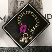 korean design style crystal five red lipstic bracelet for women pearl flower bracelet jewelry 2024 - buy cheap