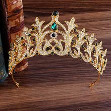 Cahrmelry-tiara para noiva, acessório de luxo na cor verde/barroca, coroa de noiva, dourada, diadema para festa de casamento 2024 - compre barato