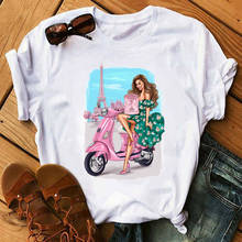 Camiseta com estampa de paris, camiseta feminina fashion de verão, camiseta feminina casual, camiseta fashion para garotas hipster, camiseta branca 2024 - compre barato