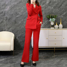 Casual Women Straight Pant Suits Notched Blazer Jacket Female Suit Spring Autumn Red Double Breasted &Flare Pants 2 Pieces Suit 2024 - buy cheap