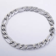 6-9MM Wide Mens Womens Chain Flat Figaro Silver Color Stainless Steel Bracelet Daily Party Wear Fashion Jewelry DKBM01 2024 - buy cheap