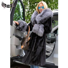 Natural Woman Mink Fur Coats Long With Silver Fox Fur Collar And Cuff Winter Fashion Real Mink Fur Jacket Full Pelt Fur Coats 2024 - buy cheap
