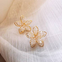 JUWANG Vintage Real Gold Filled Stud Earrings Luxury Zircon Hollow Out Flower Style Women Earrings Fine Jewelry Piercing Mujer 2024 - buy cheap