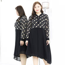 4XL To 10XL Oversized Women Chiffon Dress Spring Autumn Long Sleeve Loose Floral Print Asymmetrical Casual Party Dress 2024 - buy cheap