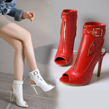 Ymechic botas de salto alto para mulheres, sapatos altos de verão na cor branca, com tira e fivela, para o tornozelo 2020 2024 - compre barato