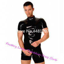 Sexy Black One-Pieces Mens Latex T-shirt Latex  Polo Shorts with Front Zip for Men lingerie porno  crotchless bodysuit 2024 - buy cheap