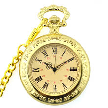 Reloj de bolsillo de cuarzo para hombre y mujer, cronógrafo de lujo con diseño Retro dorado, cadena de collar, Vintage, Fob 2024 - compra barato