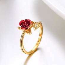 Красные розы сад цветок листья изменяемые золотые кольца на палец подарок на день Святого Валентина ювелирные изделия Открытые Кольца для женщин 2024 - купить недорого