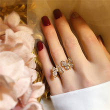 Anéis vintage para mulheres, prata 925, duas borboletas, zircônia cúbica, anel aberto, cor dourada, 18k, joias finas 2024 - compre barato